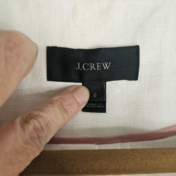 J. Crew Linen Lady Blazer Jacket White w Navy Rickrack Trim SZ 6 - Picture 6 of 13